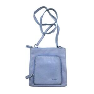 Fossil Crossbody Leather Satchel Bag Purse Credit Card Pockets Strap Blue